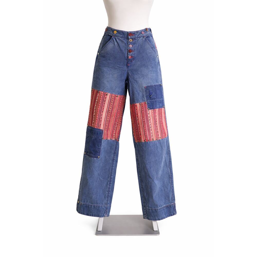 Free People La Vie Patched Pants Size 6 High Rise Wide Leg Relaxed Boho NWT